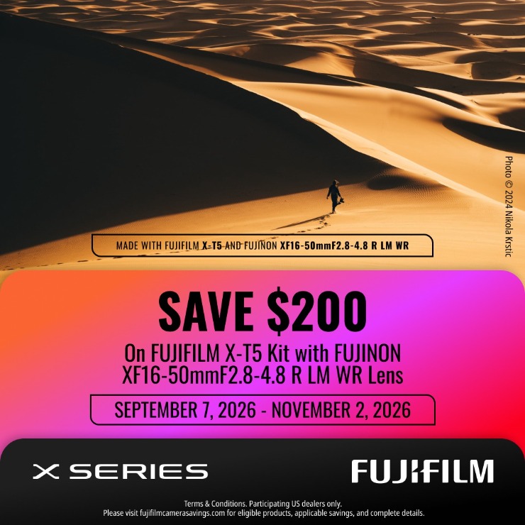 Save $200 on the Fujifilm X-T5 16-50 Kit.