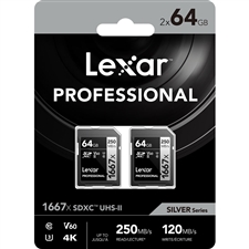 Lexar Professional 64GB 1667x SDXC UHS-II Card SILVER Series (2-Pack)